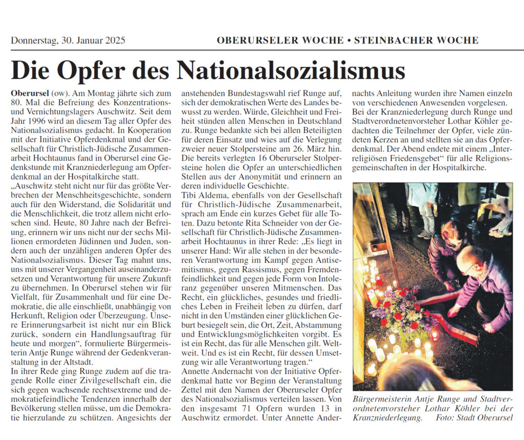 Oberurseler Woche, 30.01.2025, Seite 3, "Die Opfer des Nationalsozialismus"